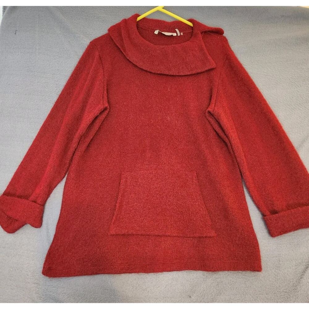 Soft Surroundings Cowl Neck Womens Pullover Red Soft Fuzzy Sweater‎ Pocket Sz L